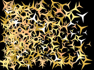 Golden confetti on black background.