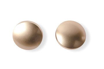 Golden Button, badge pin brooch isolated on white background.