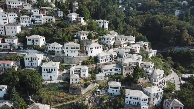 Greek houses on the hillside, aerial view