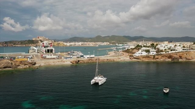 Beautiful view of the bay with yachts aerial view
