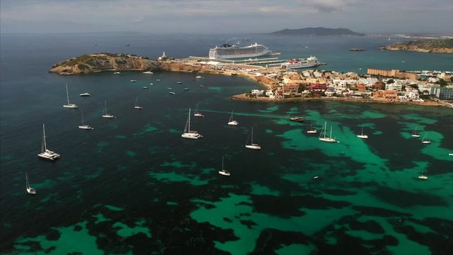Beautiful view of the bay with yachts aerial view