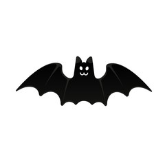 Halloween flying bat with scary face flat style design vector illustration isolated on white background. Halloween celebration symbols.