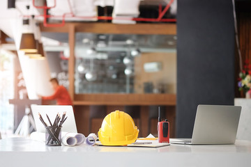 Workspace desk and laptop. copy space and blank screen. Business image, Blank screen laptop and supplies.