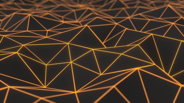 Dark low poly displaced surface with orange glowing lines