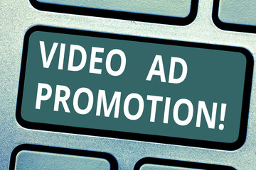 Text sign showing Video Ad Promotion. Conceptual photo help drive more views and subscribers to...