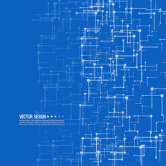 Vector abstract background with lines and dots. High tech design. Node molecule structure. Science and connection concept
