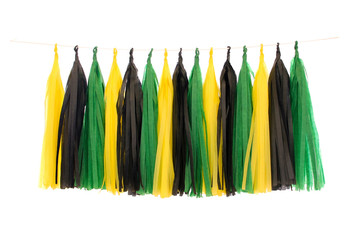 Garlands of paper tinsel yellow, black, green colors