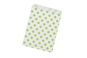 open paper envelopes lime green, polka dots