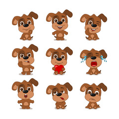 Set of funny dog in cartoon style in different poses and emotions isolated on white background