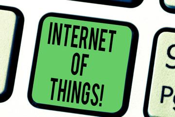 Word writing text Internet Of Things. Business concept for interconnection via Internet computing devices embedded Keyboard key Intention to create computer message pressing keypad idea