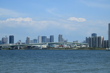 淀川河口付近から梅田方面の風景