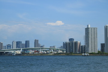 Fototapeta na wymiar 淀川河口付近から梅田方面の風景