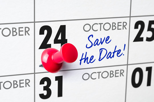 Wall calendar with a red pin - October 24
