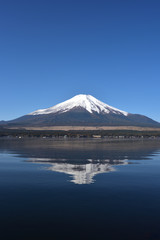 Mt. Fuji and blue sky and lake