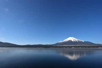 Mt. Fuji and blue sky and lake