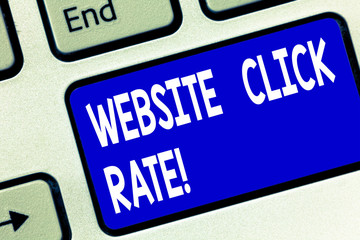 Writing note showing Website Click Rate. Business photo showcasing ratio users who click specific link to number total users Keyboard key Intention to create computer message pressing keypad idea