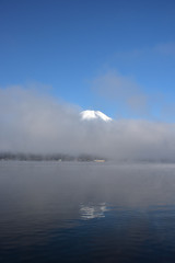 Mt. Fuji and blue sky and lake