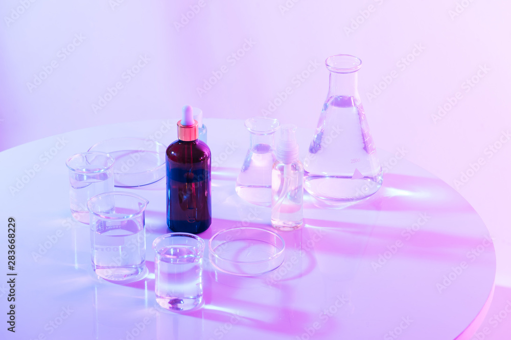 Wall mural flask of water olution in science laboratory background