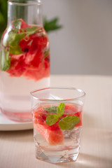  infused water of watermelon on white background