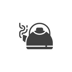 Hot tea kettle vector icon. filled flat sign for mobile concept and web design. Tea pot with steam glyph icon. Symbol, logo illustration. Vector graphics