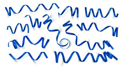 Set of realistic dark blue ribbons on white background. Vector illustration. Can be used for greeting card, holidays, banners, gifts and etc.