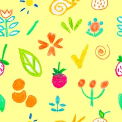 Seamless pattern as children's drawing wax crayons