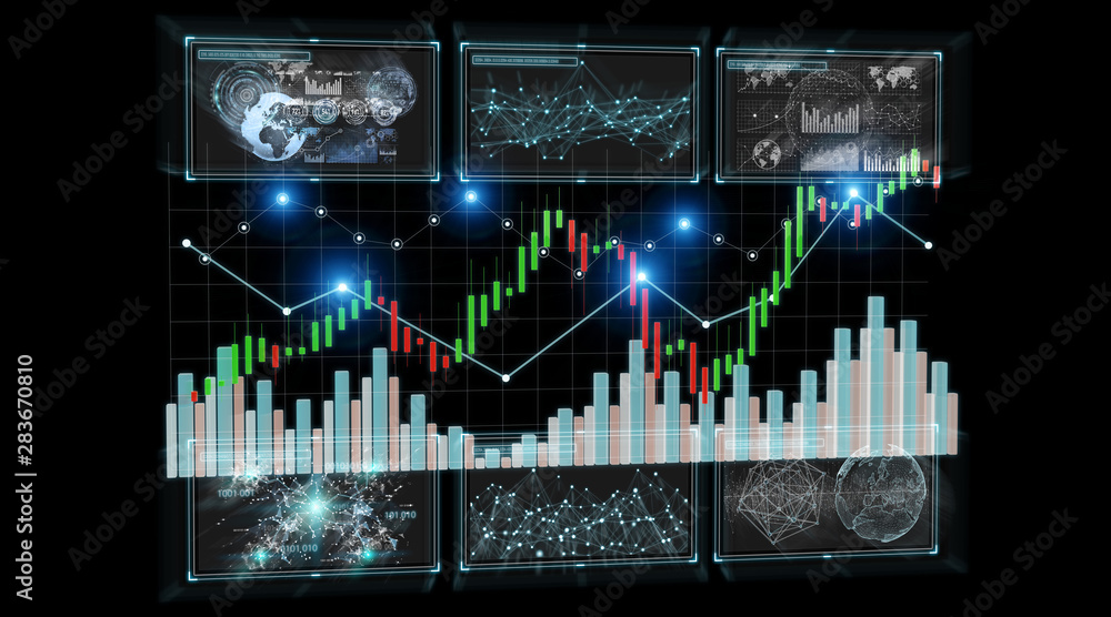 Poster 3d rendering stock exchange datas and charts illustration