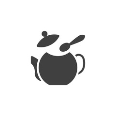 Tea brewing instruction vector icon. filled flat sign for mobile concept and web design. Teapot and spoon glyph icon. Tea ceremony symbol, logo illustration. Vector graphics
