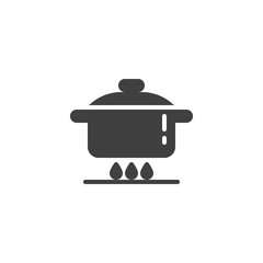 Cooking instruction vector icon. Food preparation filled flat sign for mobile concept and web design. Pan on gas stove glyph icon. Symbol, logo illustration. Vector graphics