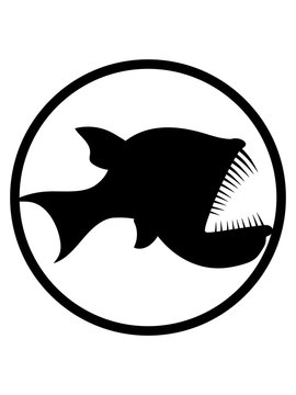 rund kreis logo tiefsee fisch gef&auml;hrlich z&auml;hne h&auml;sslich b&ouml;se monster gruselig horror anglerfisch unterwasser tauchen schwimmen meer wasser clipart design fressen
