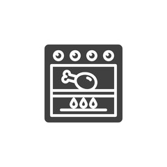 Frying chicken in grill stove vector icon. Cooking process filled flat sign for mobile concept and web design. Chicken leg in gas oven glyph icon. Symbol, logo illustration. Vector graphics