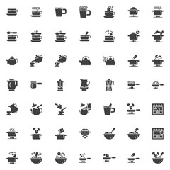 Cooking instructions vector icons set, modern solid symbol collection, filled style pictogram pack. Signs logo illustration. Set includes icons as food preparation process, frying and boiling, kitchen