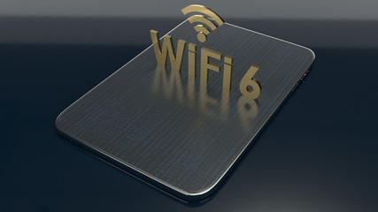 3D rendering  building on tablet for wifi 6 concept.
