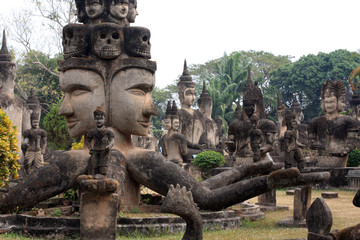 Fototapeta na wymiar Vientiane Buddha park stone statues in Laos