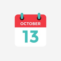 Flat icon calendar 13 October. Date, day and month. Vector illustration.
