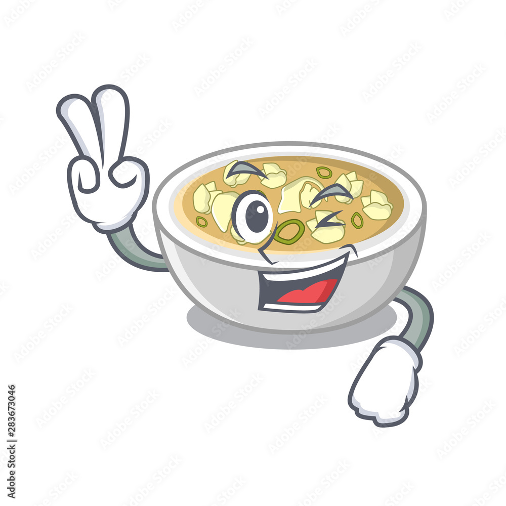 Canvas Prints Two finger wonton soup isolated in the character