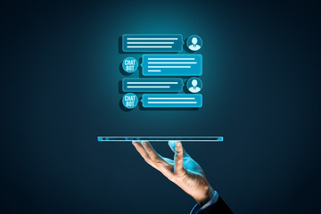 Chatbot digital tablet artificial intelligence communication concept. Chatbot is new trend in B2C...