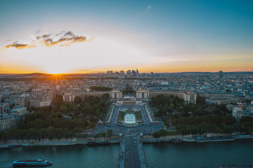 Aerial, top view of Paris from the top of the Eiffel Tower