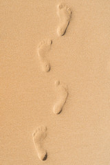 human footprints in the fine sand at the beach