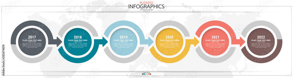 Fototapete infographic business horizontal timeline steps process chart template. vector modern banner used for