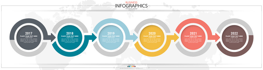 Infographic business horizontal timeline steps process chart template. Vector modern banner used for presentation and workflow layout diagram, web design. Abstract elements of graph options.