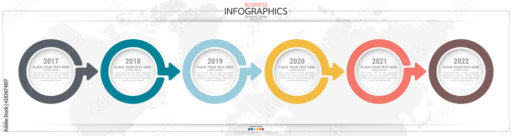 Poster infographic business horizontal timeline steps process chart template. vector modern banner used for
