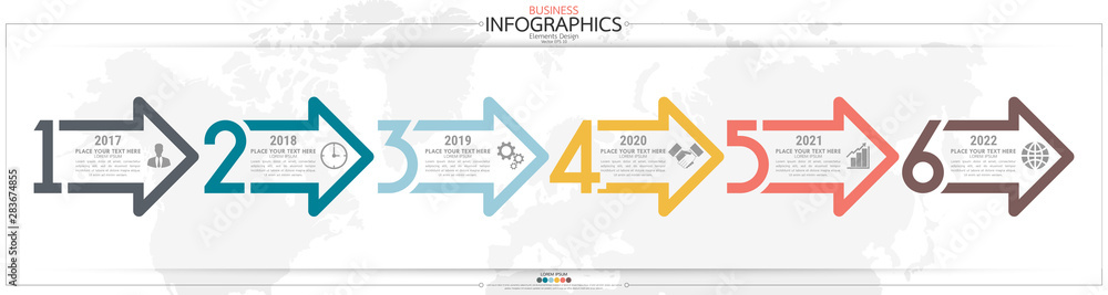 Poster infographic business horizontal timeline steps process chart template. vector modern banner used for