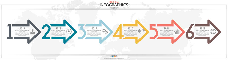 Fototapeta Infographic business horizontal timeline steps process chart template. Vector modern banner used for presentation and workflow layout diagram, web design. Abstract elements of graph options. obraz