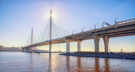 Obraz na płótnie Canvas Bridge over Neva of Western High Speed Diameter in St. Petersburg Russia