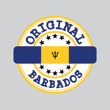 Vector Stamp of Original logo with text Barbados and Tying in the middle with nation Flag.