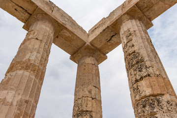 Pillars of the temple of Zeus in the ancient Nemea archeological site, Peloponnese, Greece