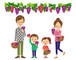 ぶどう狩りをする家族 01　全身