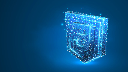 Cascading Style Sheets coding language css sign. Device, programming, developing concept. Abstract, digital, wireframe, low poly mesh, vector blue neon 3d illustration Triangle, line, dot