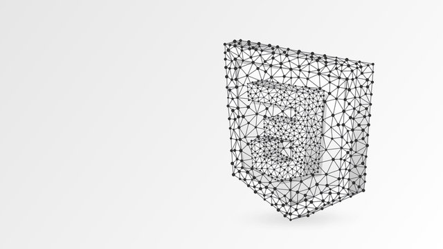 Cascading Style Sheets coding language css sign. Device, programming, developing concept. Abstract, digital, wireframe, low poly mesh, vector white neon 3d illustration Triangle, line, dot
